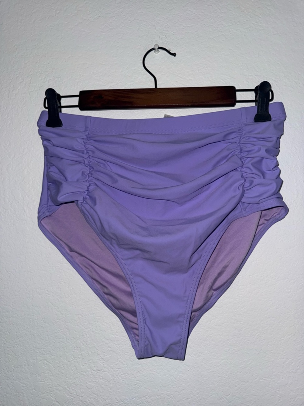 Ruched High-Waist Bikini Bottoms - Lavender